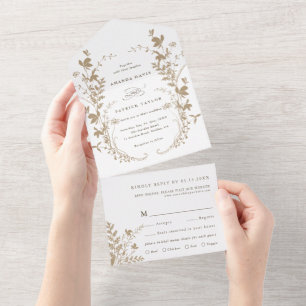 Invitation Tout En Un Fleur sauvage Tan & Blanc Silhouette Mariage de co