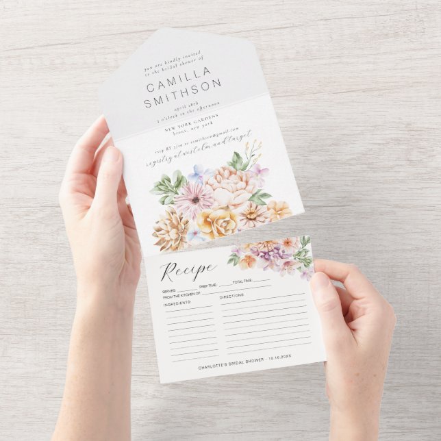 Invitation Tout En Un Fleurs colorées printanières Fête des mariées de j (Déchirure)