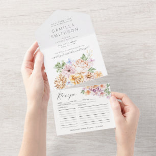 Invitation Tout En Un Fleurs colorées printanières Fête des mariées de j