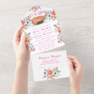 Invitation Tout En Un Fleurs d'animaux de Fox mignonne C'est un Baby sho