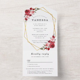 Invitation Tout En Un Fleurs d'aquarelle douche nuptiale géométrique ave