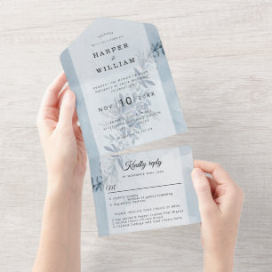 Invitation Tout En Un Fleurs d'aquarelle indigo bleu mariage