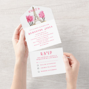 Invitation Tout En Un Fleurs de cerise Douce 16 Floral Seize Sakura Al