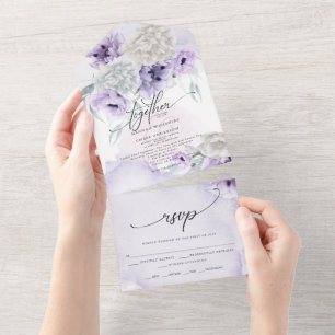 Invitation Tout En Un Fleurs de Dahlia au lilas rustique élégant