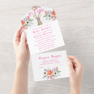 Invitation Tout En Un Fleurs de lièvre de lapin mignonne C'est un Baby s