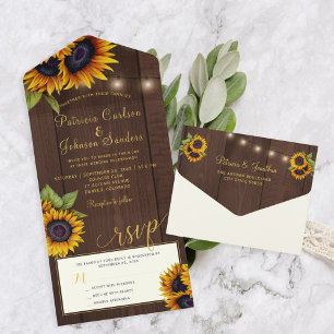 Invitation Tout En Un Fleurs de soleil en or rustique mariage