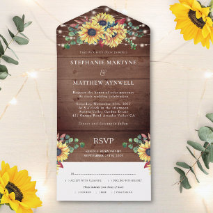 Invitation Tout En Un Fleurs de soleil rustiques éclaire Eucalyptus Mari