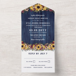 Invitation Tout En Un Fleurs de soleil rustiques Mariage de grains de bo