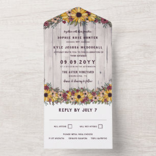 Invitation Tout En Un Fleurs de soleil rustiques Mariage de grains de bo