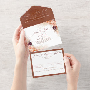 Invitation Tout En Un Fleurs en terre cuite Pampas Grass Mariage espagno