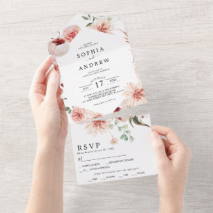 Invitation Tout En Un Fleurs et Eucalyptus Feuille Mariage