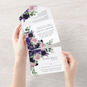 Invitation Tout En Un Fleurs luxuriantes Entree Mariage rose pourpre