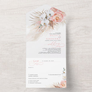 Invitation Tout En Un Fleurs roses et Pampas Grass Mariage exotique