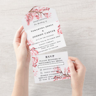 Invitation Tout En Un Fleurs roses japonaises en fleurs de cerises rusti