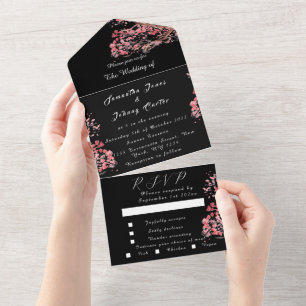 Invitation Tout En Un Fleurs roses japonaises en fleurs de cerises rusti