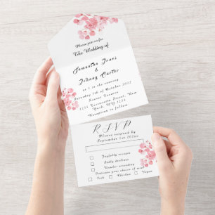 Invitation Tout En Un Fleurs roses japonaises en fleurs de cerises rusti