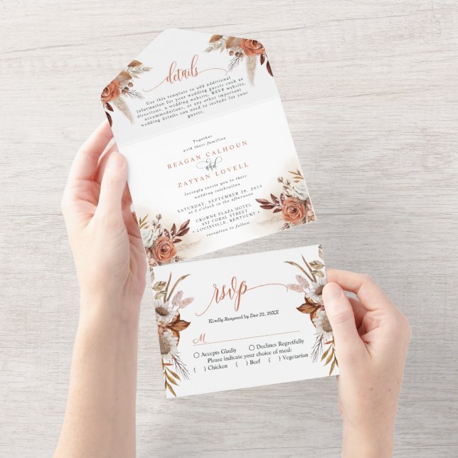 Invitation Tout En Un Fleurs Rustiques De Terracotta Et Mariage De Pampa (Déchirure)