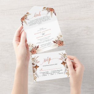 Invitation Tout En Un Fleurs Rustiques De Terracotta Et Mariage De Pampa