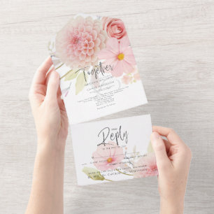 Invitation Tout En Un Fleurs rustiques rose blush