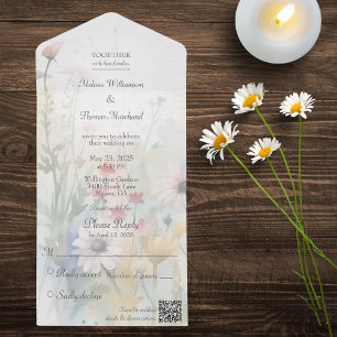 Invitation Tout En Un Fleurs sauvages aquarelle de printemps Code QR