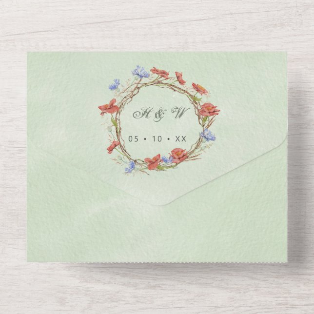 Invitation Tout En Un Fleurs sauvages aquarelle rsvp joint mariage tout  (Verso)