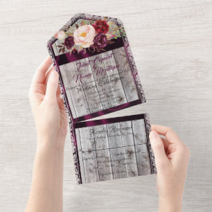 Invitation Tout En Un Fleurs sauvages avec ruban violet, dentelle et lum