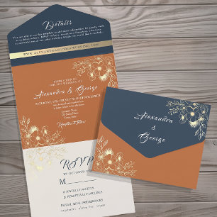 Invitation Tout En Un Fleurs sauvages Boho Burnt Orange Mariage