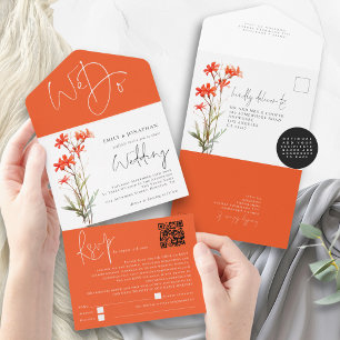 Invitation Tout En Un Fleurs sauvages rouges Nous faisons QR Code Mariag