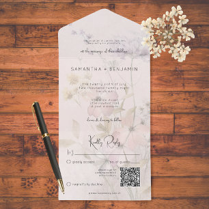 Invitation Tout En Un Fleurs sauvages rustiques en boue sur le code QR r