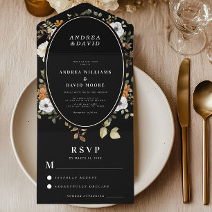 Invitation Tout En Un Fleurs Sombres & Romantiques Bohème Floral Mariage