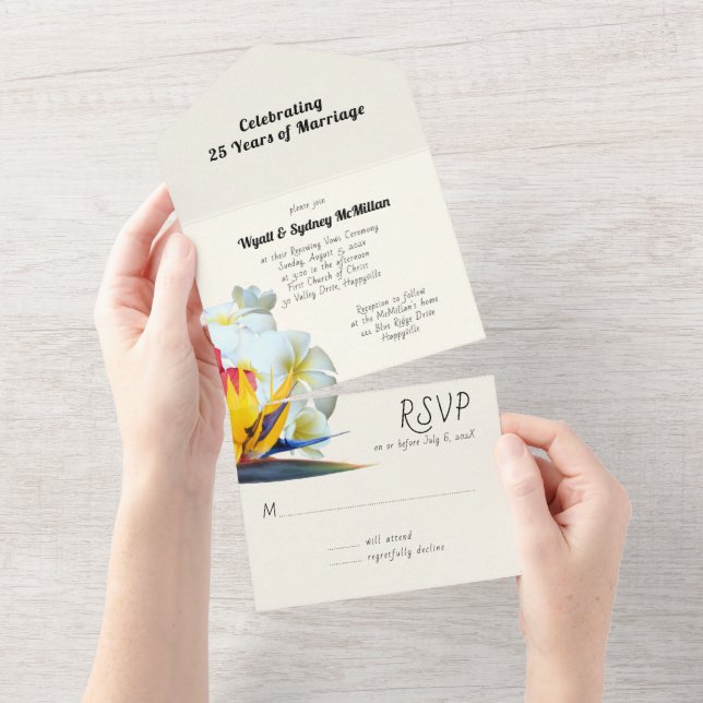 Invitation Tout En Un Fleurs tropicales Mariage Anniversaire Renouveau d (Déchirure)