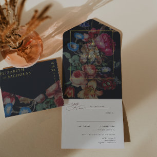 Invitation Tout En Un Fleurs Vintage Sombres   Mariage 