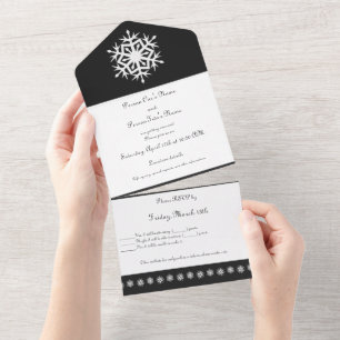 Invitation Tout En Un Flocons de neige en noir, invitation tout-en-un