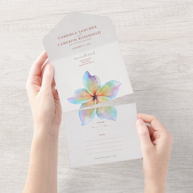 Invitation Tout En Un Floral Aquarelle Plumeria Terracotta Mariage (Déchirure)