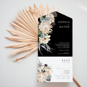 Invitation Tout En Un Floral blanc   Black Photo Sceau Et Envoyer