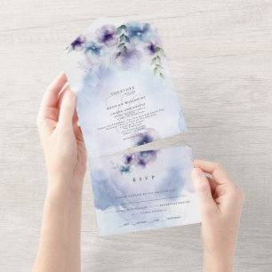 Invitation Tout En Un Floral Bleu et Violet tout en un
