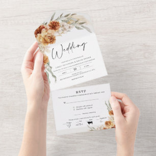 Invitation Tout En Un Floral Boho Orange Brûlé en un seul Mariage