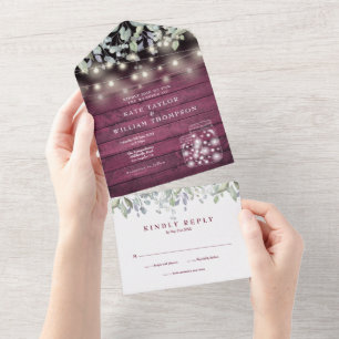 Invitation Tout En Un Floral Bois Mason Jarres Lumières Monogramme Maria