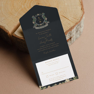 Invitation Tout En Un Floral Crest Aquarelle Monogramme Mariage
