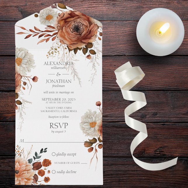 Invitation Tout En Un Floral d'automne rustique (Also available with QR code or dinner options. )