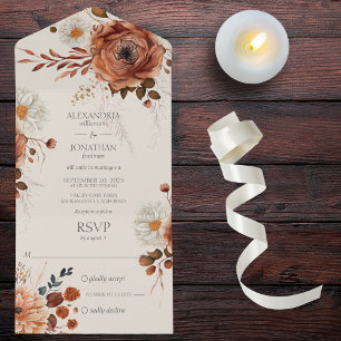 Invitation Tout En Un Floral d'automne rustique sur beige