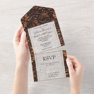 Invitation Tout En Un Floral de cowgirl Brown occidentale