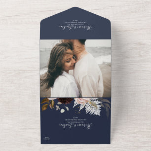Invitation Tout En Un Floral flush moderne Marine Photo Seal Et Envoye