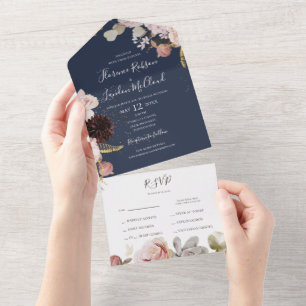 Invitation Tout En Un Floral flush moderne Marine Seal And Send