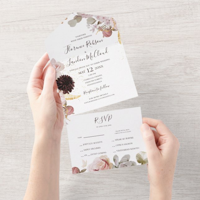 Invitation Tout En Un Floral flush moderne | Sceller Et Envoyer (Déchirure)