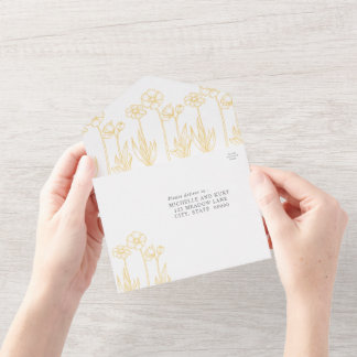 Invitation Tout En Un Floral Jaune et Mariage blanc