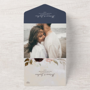 Invitation Tout En Un Floral moderne Photo Marine Marble Sceau Et Envo