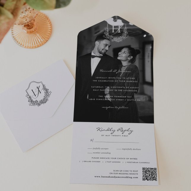 Invitation Tout En Un Floral Monogramme Mariage Photo QR Code (Créateur téléchargé)