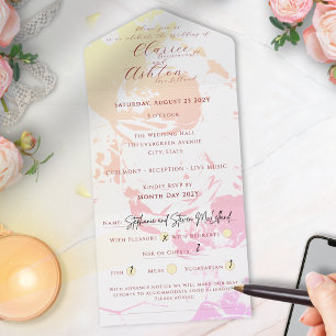 Invitation Tout En Un Floral Pastel Pêche Crème Jaune écriture toute