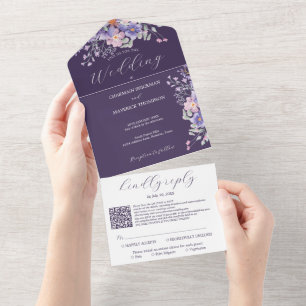 Invitation Tout En Un Floral Purple Dreams Simple Mariage de code QR